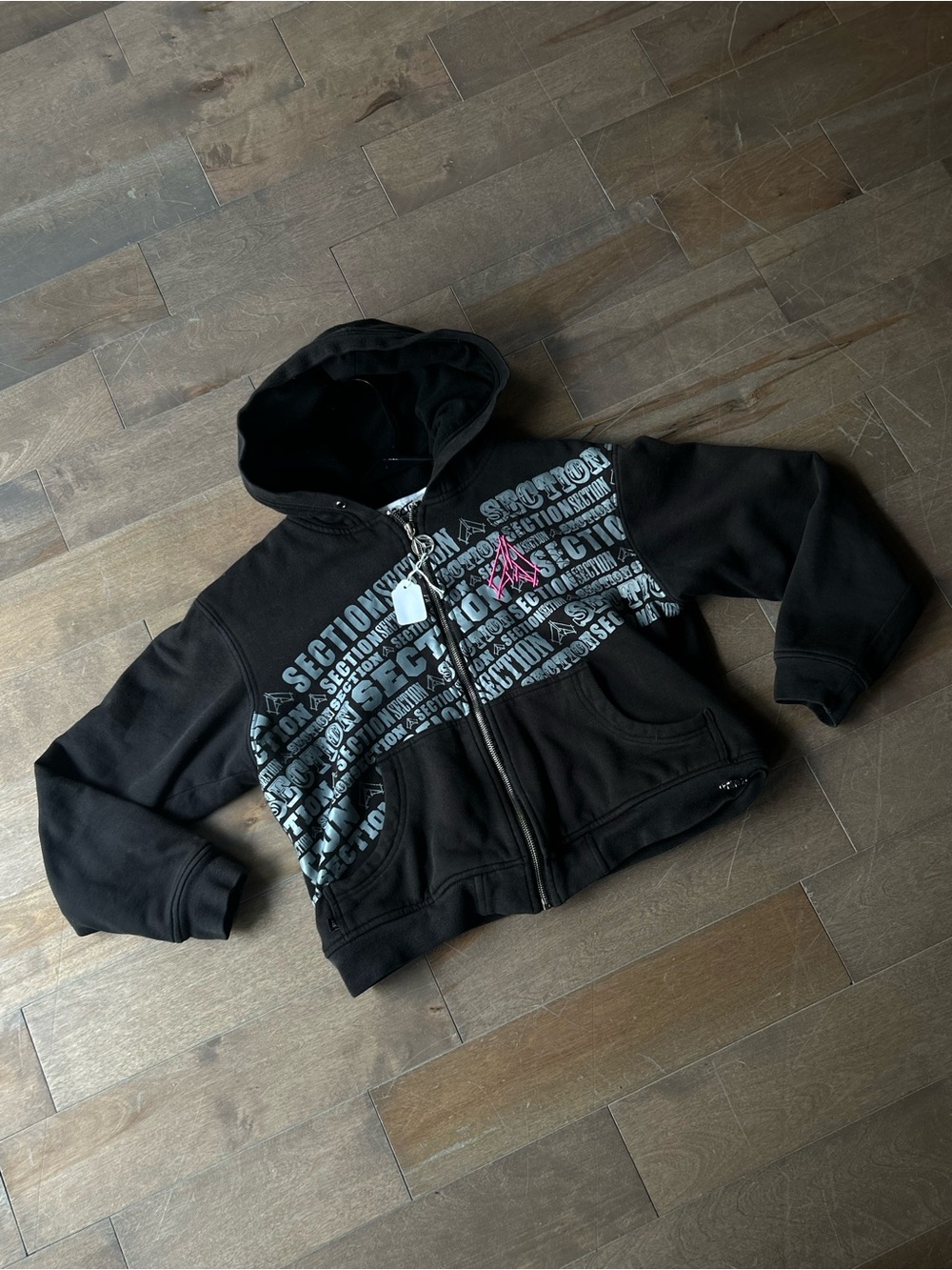 Black Zip-Up Hoodie with Graphic Print